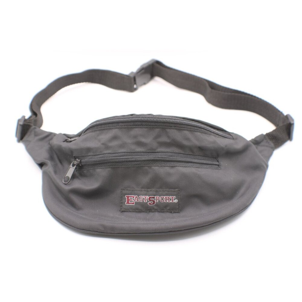Eastsport Black Nylon Fanny Pack Chest Bag Multiple Zipper Pockets Vintage 90s